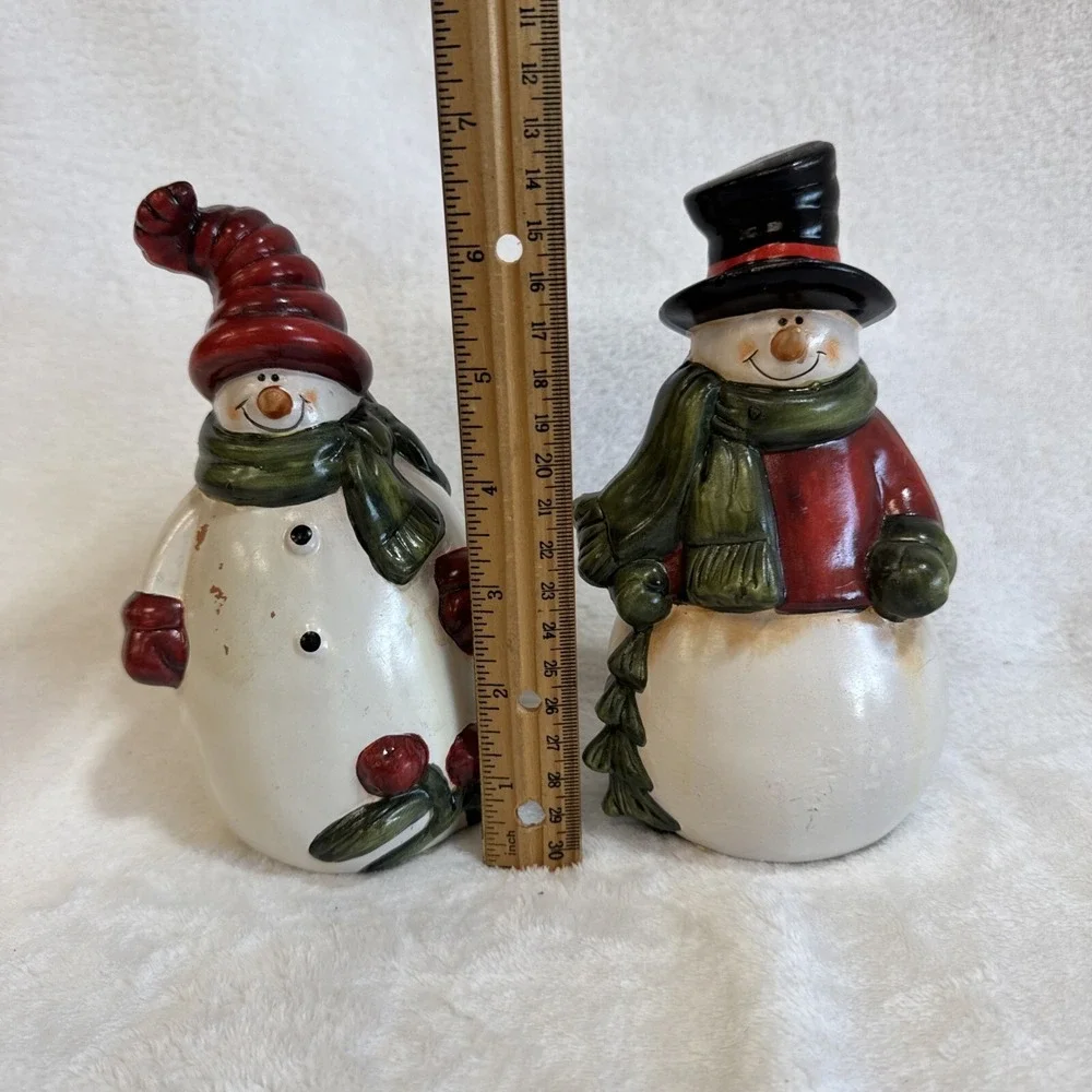 Vintage Set of 2‎ Ceramic Snowman Figurines Christmas Holiday Decor